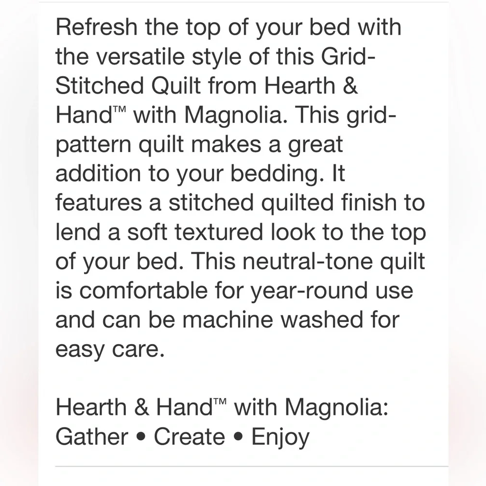 HEARTH & HAND NWT grid stitch quilt -Taupe/green/cream -full/queen